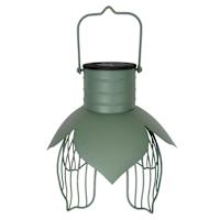 Honeybloom Green Metal Flower Outdoor Solar Lantern, 9"