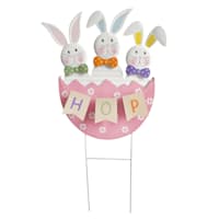 Homespun Easter Bunny Trio in Egg Yard Stake, 29"