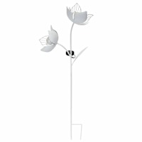 Honeybloom White Metal Solar Flower Yard Stake, 36"