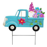 Blue Metal Truck Gnome Yard Stake, 25"