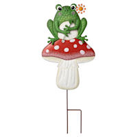 Frog Sitting On a Mushroom Metal Yard Stake, 30"