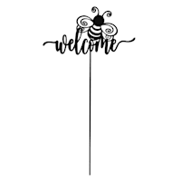 Welcome with Bee Black Metal Yard Pick, 18"