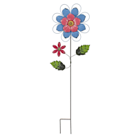 Blue Metal Flower Yard Stake, 28"