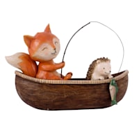 Fox Fishing Outdoor Garden Statue, 11"