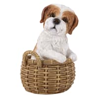 Dog in Basket Outdoor Garden Statue, 12"