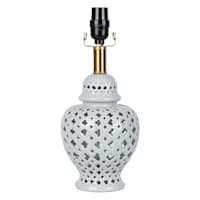 Providence Blue Ceramic Cutout Ginger Jar Simple Lamp Base, 14"