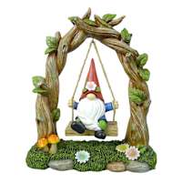 Gnome on a Swing Outdoor Garden Statue, 10.6"