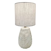 Honeybloom Beige Embossed Leaf Small Table Lamp with Shade, 15.3"