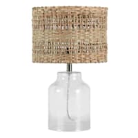 Ty Pennington Dimpled Glass Small Table Lamp with Sea Grass Shade, 21.5"
