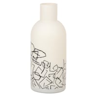 White Abstract Printed Glass Vase, 10"