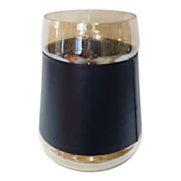 Crosby St. Amber Glass with Leather Band Hurricane Candle Holder, 9"