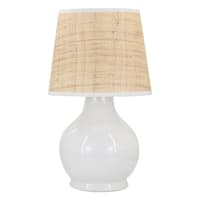 Providence White Ceramic Small Table Lamp with Seagrass Shade, 17.5"