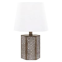 Found & Fable Brown & White Floral Embossed Small Table Lamp with Shade, 16"