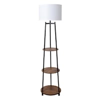Wood & Metal Finish Shelf Floor Lamp with White Fabric Drum Shade, 64"