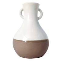 Honeybloom White Two Tone Ceramic Vase with Handles, 4.8"