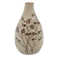 Honeybloom Tan Etched Flower Porcelain Vase, 6.5"