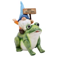 Gnome Riding Frog Outdoor Garden Statue, 7"