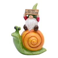 Gnome Riding Snail Outdoor Garden Statue, 7"