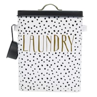 Doreen Black & Gold with White Handles Laundry Canister, Large