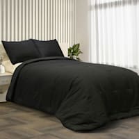 Crosby St. 3-Piece Black Cotton Textured Comforter Set, Full/Queen