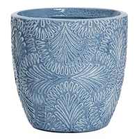 Blue Glazed Damask Outdoor Planter, Small