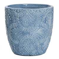 Blue Glazed Damask Outdoor Planter, Medium
