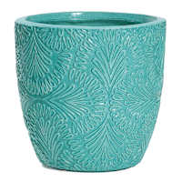 Turquoise Glazed Damask Outdoor Planter, Small