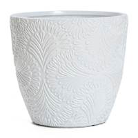 White Glazed Damask Outdoor Planter, Small