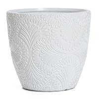 White Glazed Damask Outdoor Planter, Medium