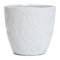 White Glazed Damask Outdoor Planter, Large