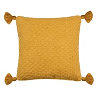 Honeybloom Yellow Woven Throw Pillow with Tassels, 18"