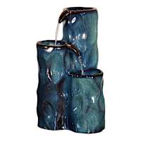 3-Tier Pre-Lit Teal Ceramic Outdoor Fountain, 21"