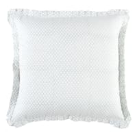 Providence White Cotton Block Print Throw Pillow with Pleated Edge, 18"