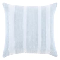 Providence Blue Striped Cotton Velvet Throw Pillow, 18"