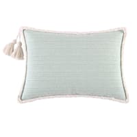 Providence Green Woven Throw Pillow with Rope Border & Tassel, 14x20