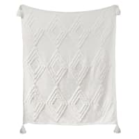 Tracey Boyd White Cotton Tufted Diamond Throw Blanket, 50x60
