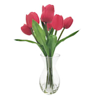 Red Real Feel Tulip Arrangement in Glass Pot, 16"