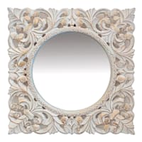 White & Gold Square Carved Wall Mirror, 14"