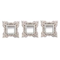 3-Piece White Gold Carved Wall Mirror Set, 8"