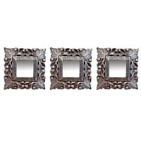 3-Piece Walnut Silver Carved Wall Mirror Set, 8"