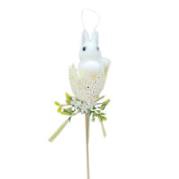 Homespun Easter White Bunny in Egg Pick, 12"