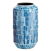 Blue Mosaic Glass Vase, 9"