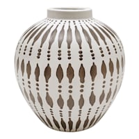 Tracey Boyd White & Tan Tribal Round Vase, 9.4"