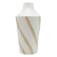 White Carved Stripe Wood Vase, 8"