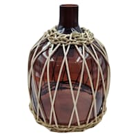 Tracey Boyd Brown Wicker Wrapped Glass Vase, 9.7"