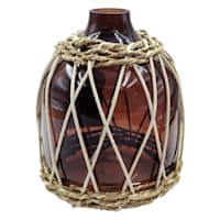 Tracey Boyd Brown Wicker Wrapped Glass Vase, 6.7"