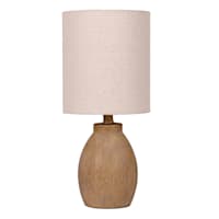 Light Wash Wood Finish Mini Table Lamp with Shade, 12"