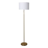 Brushed Brass Stick Floor Lamp with White Fabric Drum Shade, 62"