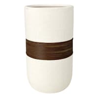Found & Fable White Vase With Wood Band Vase, 8"