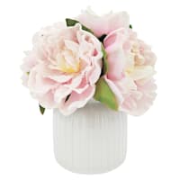 Pink Real Feel Peony Arrangement in Ceramic Pot, 9"